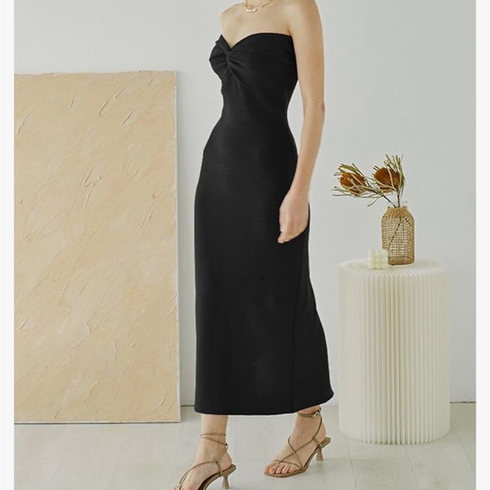 Strapless Maxi Dress Sexy ribbed Twist Knot Front Knit Off Shoulder Sleeveless